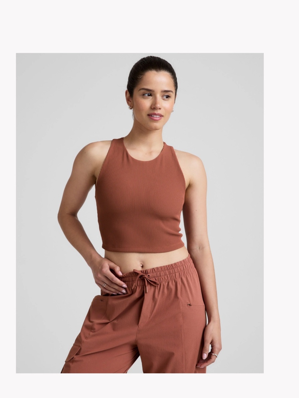 Beyond Yoga Women's Small Refocus Ribbed Cropped Tank Auburn Brown NWT Stretch - Picture 7 of 8
